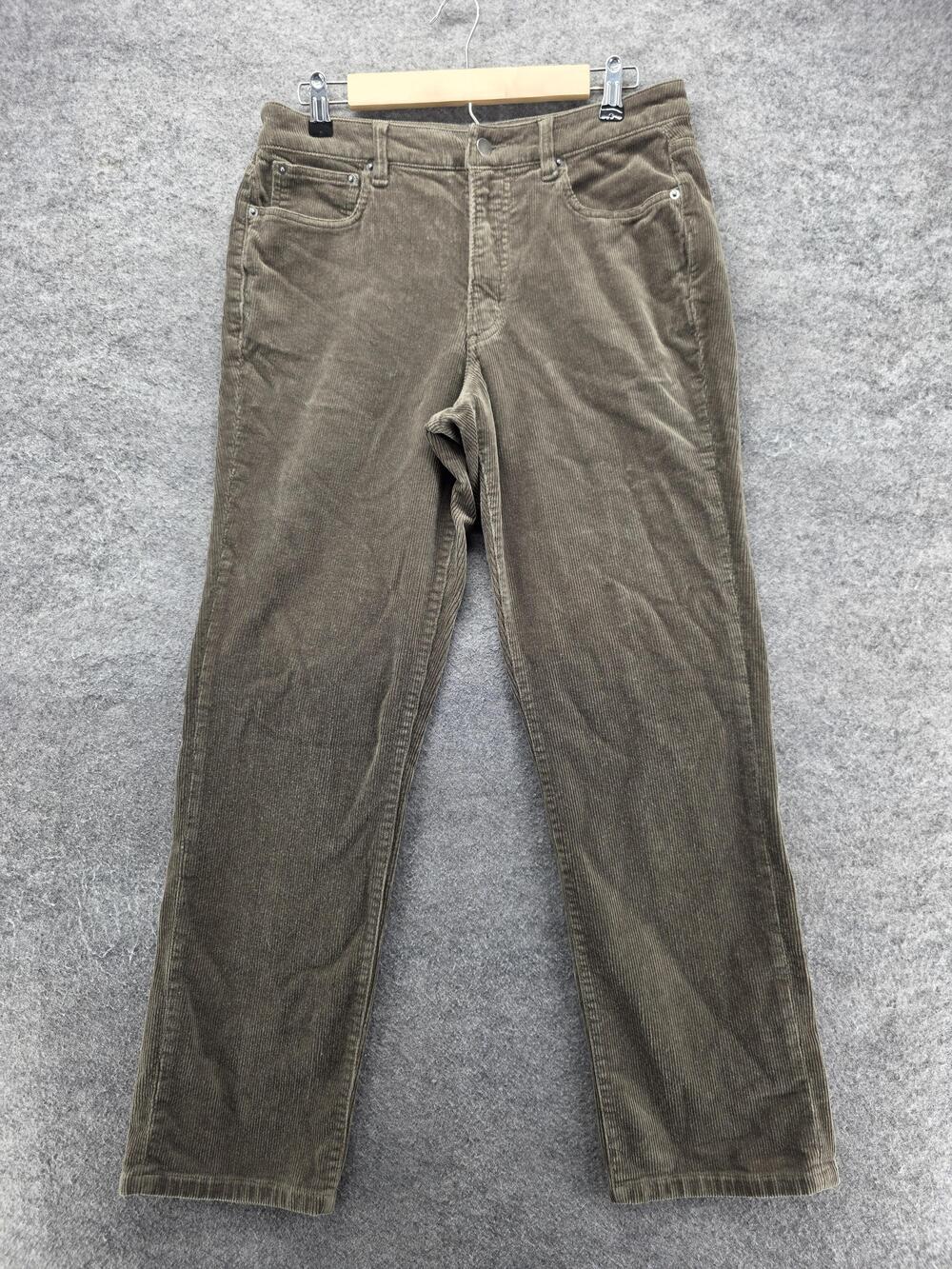 Quince Pants Womens 8 Green Chino Corduroy Flat Front Zip Stretch Pockets 32 In